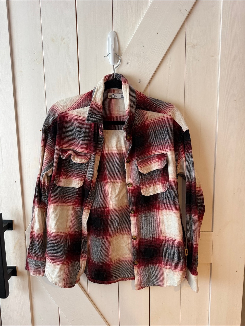 Hollister Red and Cream Plaid Shirt Jacket